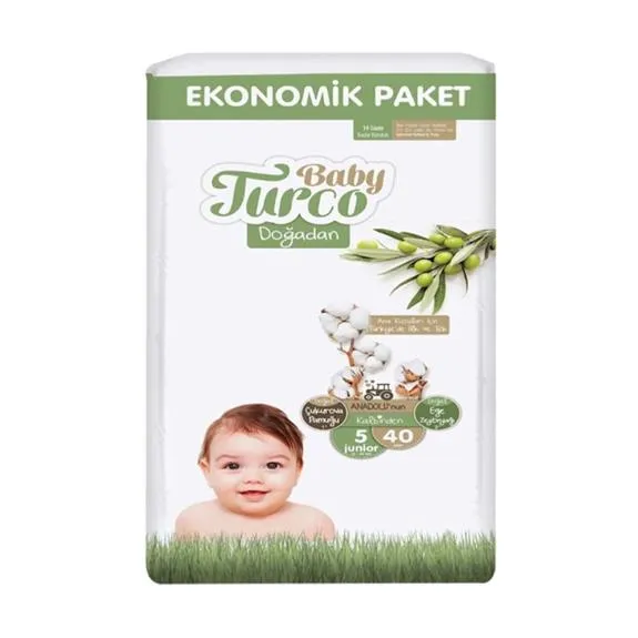 Baby Turco Doğadan Cırtlı Bebek Bezi Eko Paket 5 No 40 Lı