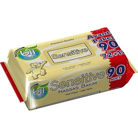 Bii Wipes Sensitive Hassas Bakım Kapaklı Islak Havlu 90 Lı