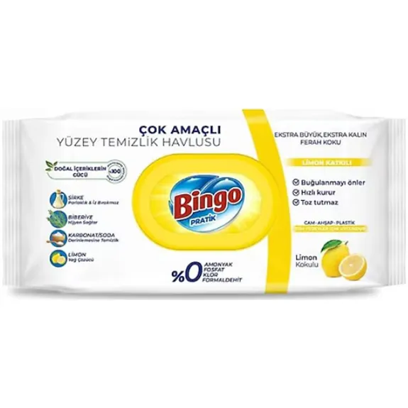 Bingo Yüzey Temizlik Havlusu Limon Katkılı 96 Lı Kapaklı