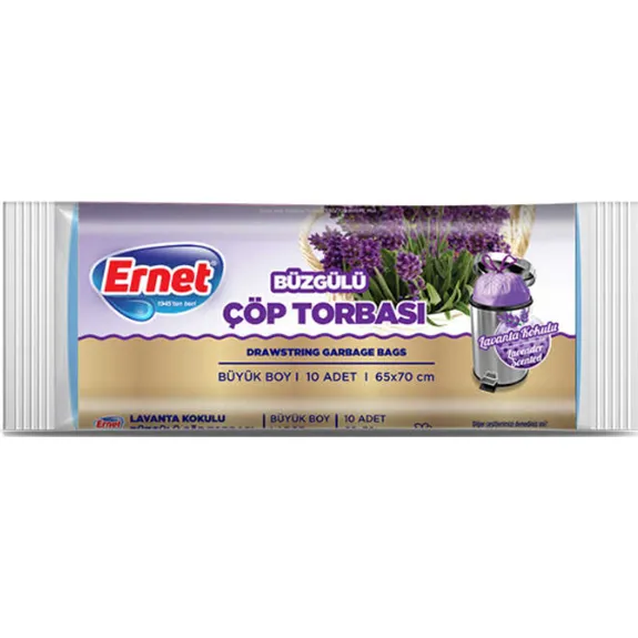 Ernet Çöp Torbası Büzgülü Büyük Boy Lavanta Kokulu 10 Lu