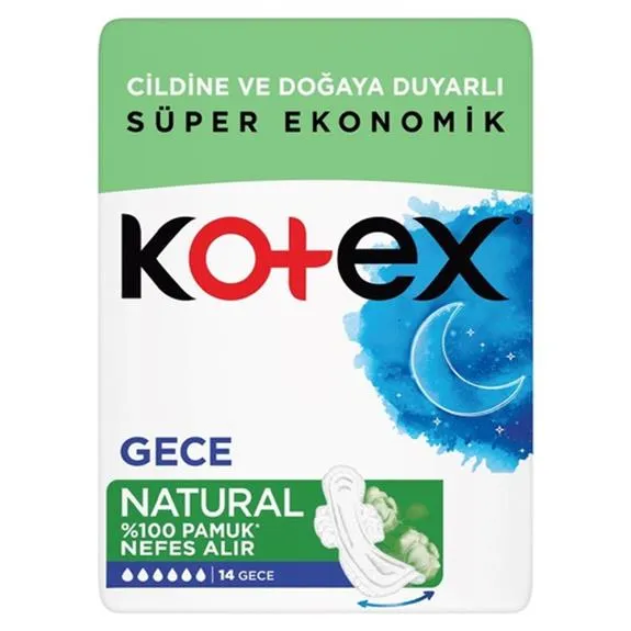 Kotex Süper Eko Natural Ped Kanatlı Gece 14 Lü
