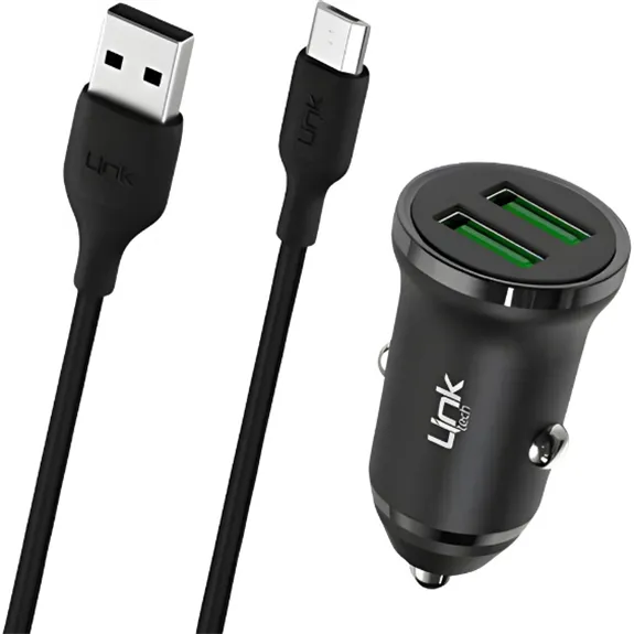 Linktech Eco Friendly Micro Usb Araç Şarj Seti 12W Siyah C481
